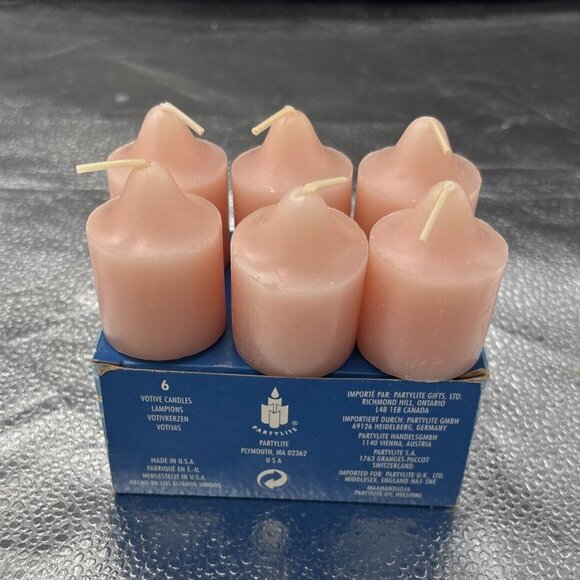 PARTYLITE  Indulgences V0045 Set of 6 Votive Pink Candles Awakening USA VTG‎ - Picture 1 of 11